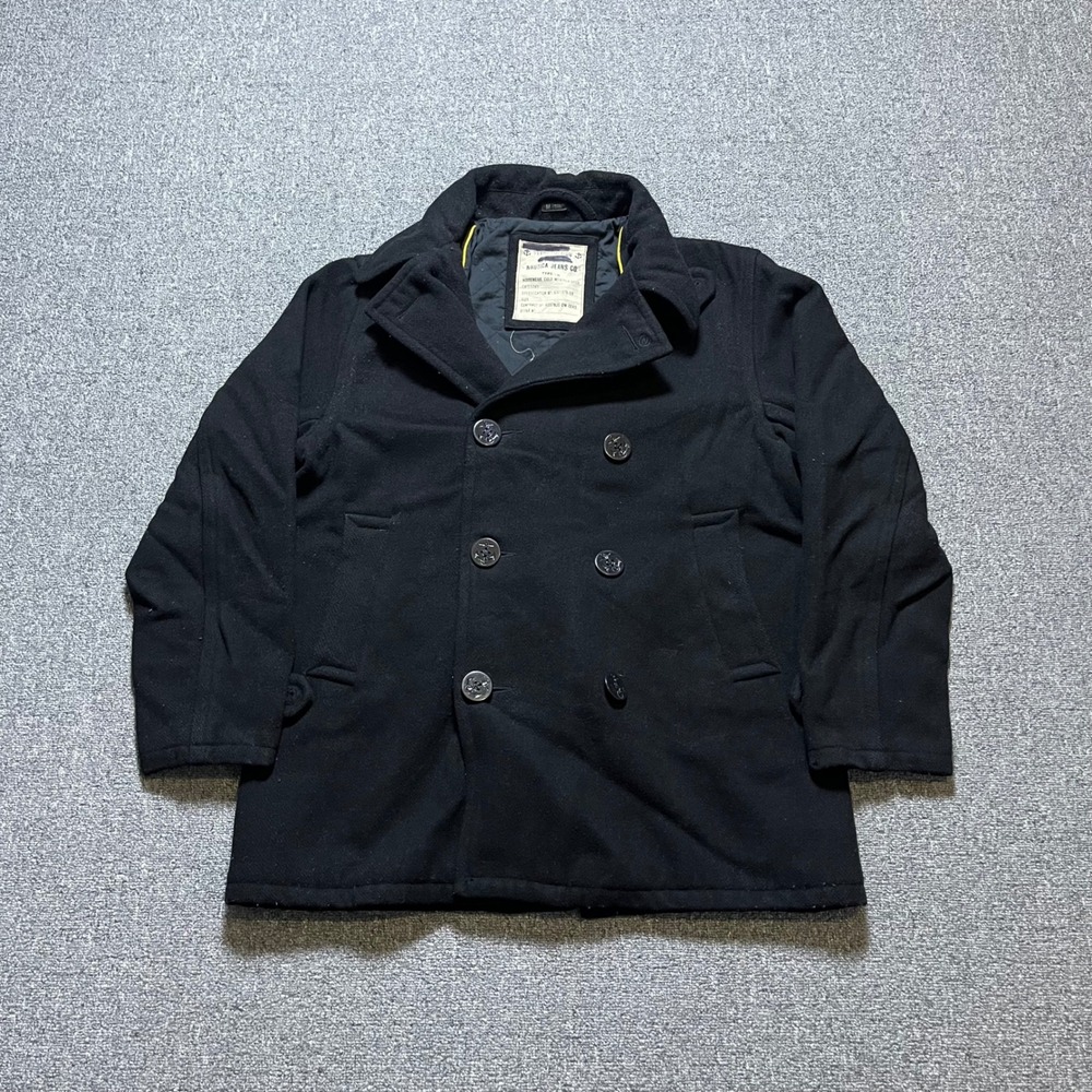 Vintage Nautica Jeans Co Pea Coat Size M Black Workwear Deck Jacket Type-N